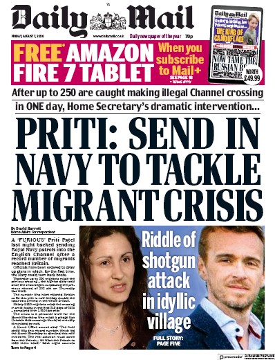 Daily Mail Newspaper Front Page (UK) for 7 August 2020