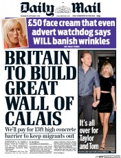 Daily Mail (UK) Newspaper Front Page for 7 September 2016