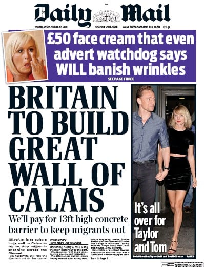 Daily Mail Newspaper Front Page (UK) for 7 September 2016