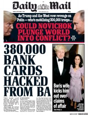 Daily Mail (UK) Newspaper Front Page for 7 September 2018