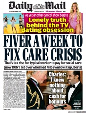 Daily Mail (UK) Newspaper Front Page for 7 September 2021