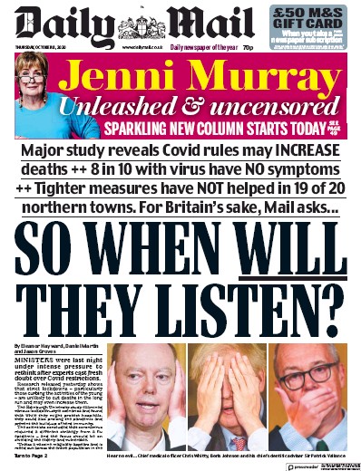 Daily Mail Newspaper Front Page (UK) for 8 October 2020