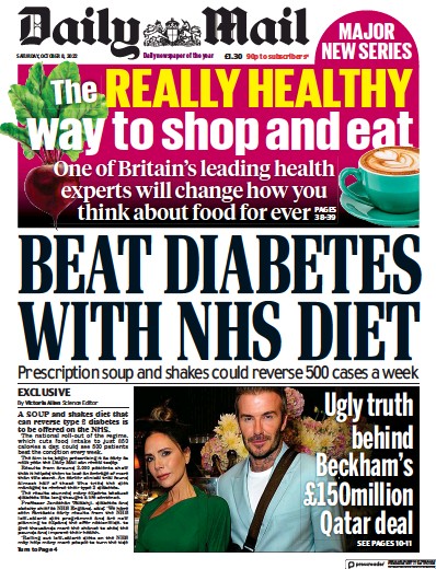 Daily Mail Newspaper Front Page (UK) for 8 October 2022