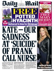 Daily Mail (UK) Newspaper Front Page for 8 December 2012