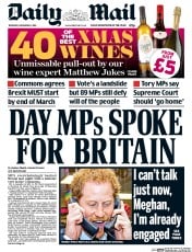 Daily Mail (UK) Newspaper Front Page for 8 December 2016