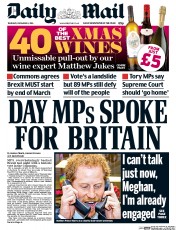 Daily Mail (UK) Newspaper Front Page for 8 December 2016