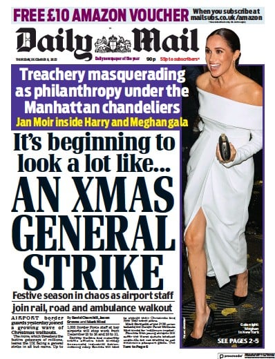 Daily Mail Newspaper Front Page (UK) for 8 December 2022