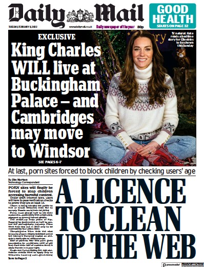 Daily Mail Newspaper Front Page (UK) for 8 February 2022