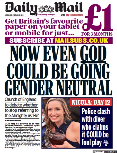 Daily Mail Newspaper Front Page (UK) for 8 February 2023