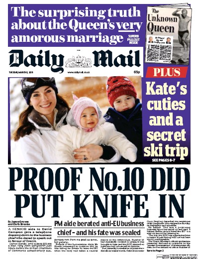 Daily Mail Newspaper Front Page (UK) for 8 March 2016