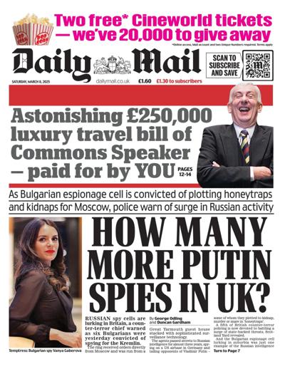 Daily Mail Newspaper Front Page (UK) for 8 March 2025