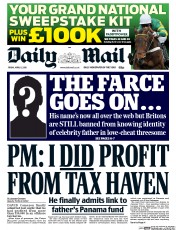 Daily Mail (UK) Newspaper Front Page for 8 April 2016