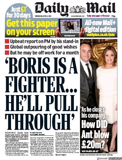Daily Mail Newspaper Front Page (UK) for 8 April 2020