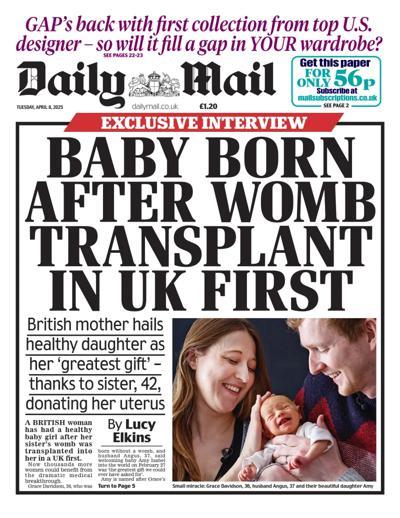 Daily Mail Newspaper Front Page (UK) for 8 April 2025