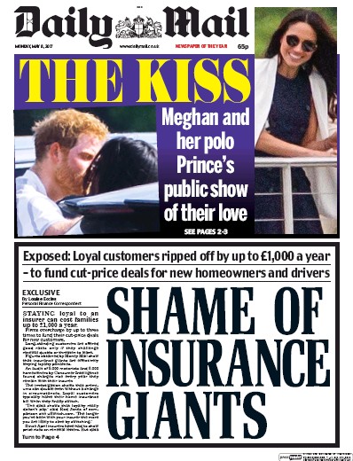 Daily Mail Newspaper Front Page (UK) for 8 May 2017