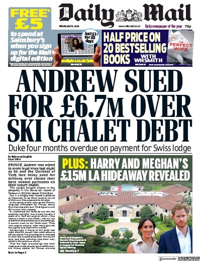 Daily Mail Newspaper Front Page (UK) for 8 May 2020