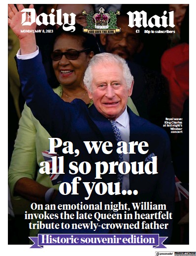 Daily Mail Newspaper Front Page (UK) for 8 May 2023
