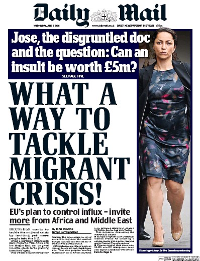 Daily Mail Newspaper Front Page (UK) for 8 June 2016