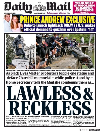 Daily Mail Newspaper Front Page (UK) for 8 June 2020