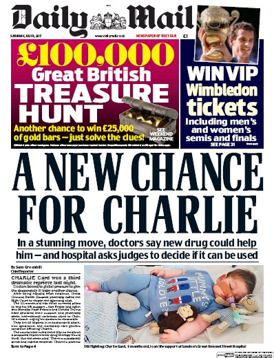 Daily Mail Newspaper Front Page (UK) for 8 July 2017