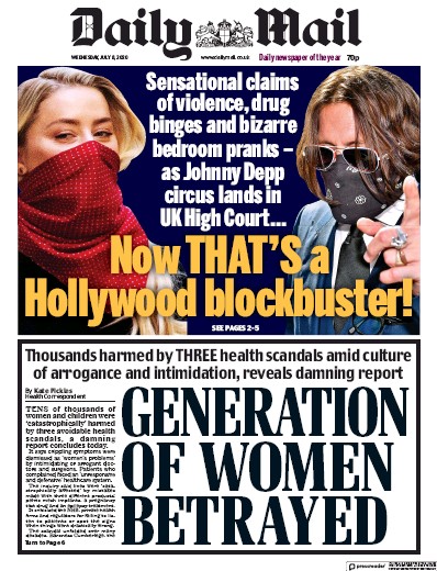 Daily Mail Newspaper Front Page (UK) for 8 July 2020