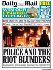 Daily Mail Newspaper Front Page (UK) for 8 August 2011