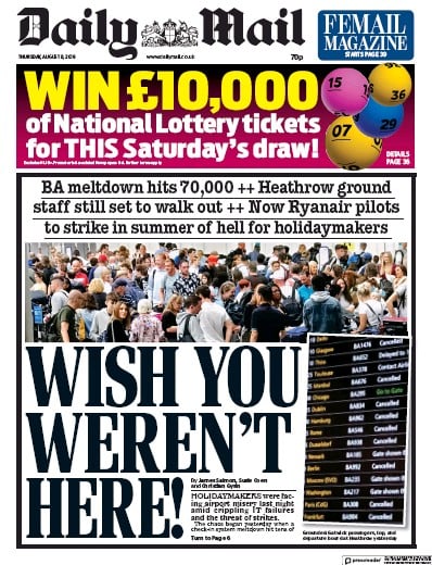 Daily Mail Newspaper Front Page (UK) for 8 August 2019