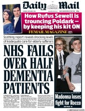 Daily Mail (UK) Newspaper Front Page for 8 September 2016