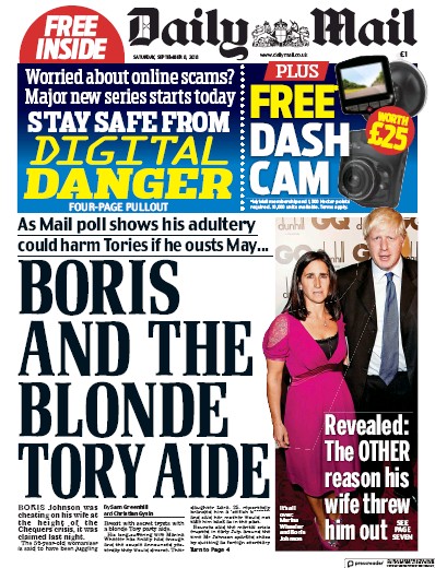 Daily Mail Newspaper Front Page (UK) for 8 September 2018