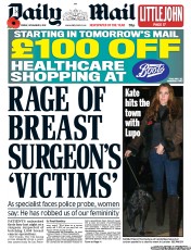 Daily Mail (UK) Newspaper Front Page for 9 November 2012