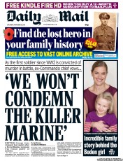 Daily Mail Newspaper Front Page (UK) for 9 November 2013