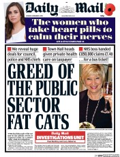 Daily Mail (UK) Newspaper Front Page for 9 November 2015