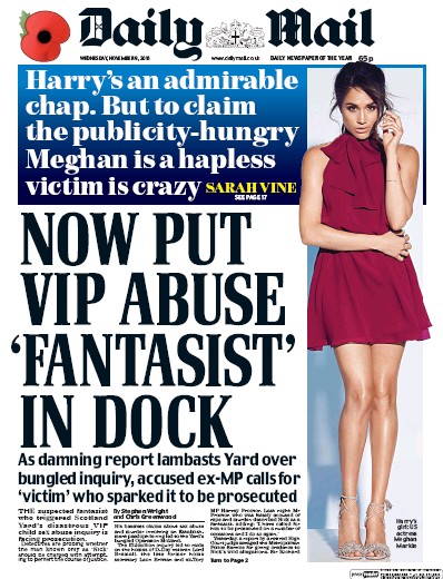 Daily Mail Newspaper Front Page (UK) for 9 November 2016