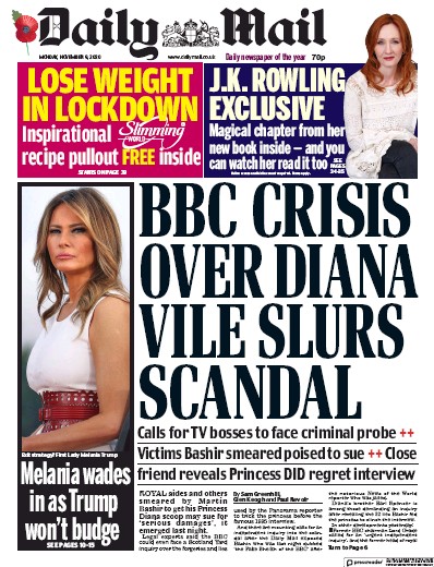 Daily Mail Newspaper Front Page (UK) for 9 November 2020