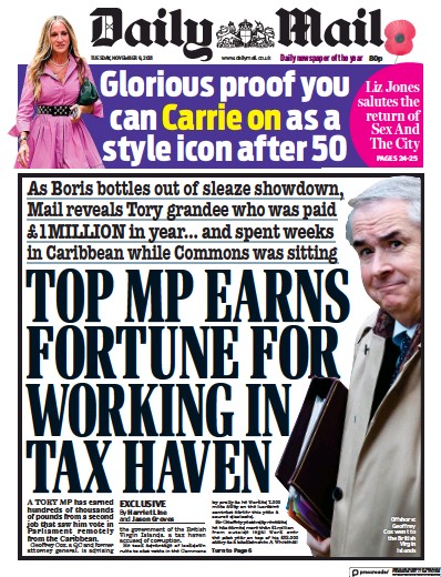 Daily Mail Newspaper Front Page (UK) for 9 November 2021