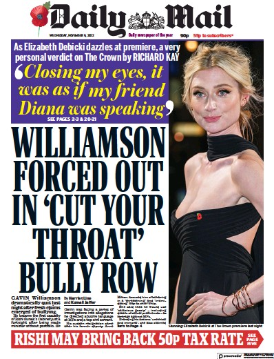 Daily Mail Newspaper Front Page (UK) for 9 November 2022