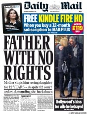 Daily Mail (UK) Newspaper Front Page for 9 December 2013