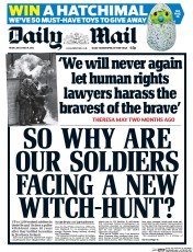 Daily Mail (UK) Newspaper Front Page for 9 December 2016