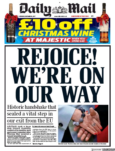 Daily Mail Newspaper Front Page (UK) for 9 December 2017