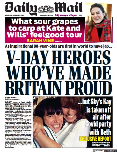 Daily Mail Newspaper Front Page (UK) for 9 December 2020