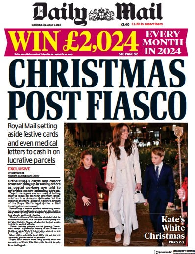 Daily Mail Newspaper Front Page (UK) for 9 December 2023