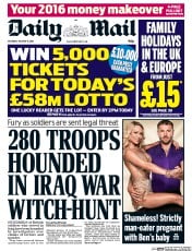 Daily Mail (UK) Newspaper Front Page for 9 January 2016