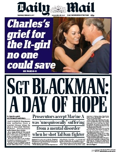 Daily Mail Newspaper Front Page (UK) for 9 February 2017