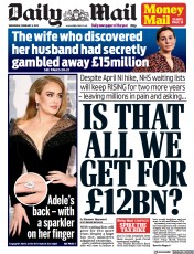Daily Mail (UK) Newspaper Front Page for 9 February 2022