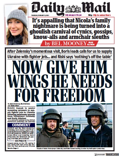 Daily Mail Newspaper Front Page (UK) for 9 February 2023
