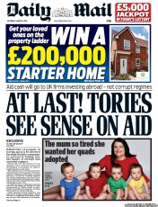 Daily Mail (UK) Newspaper Front Page for 9 March 2013