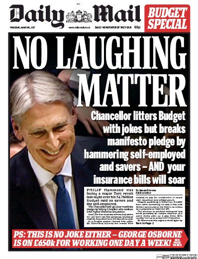 Daily Mail Newspaper Front Page (UK) for 9 March 2017