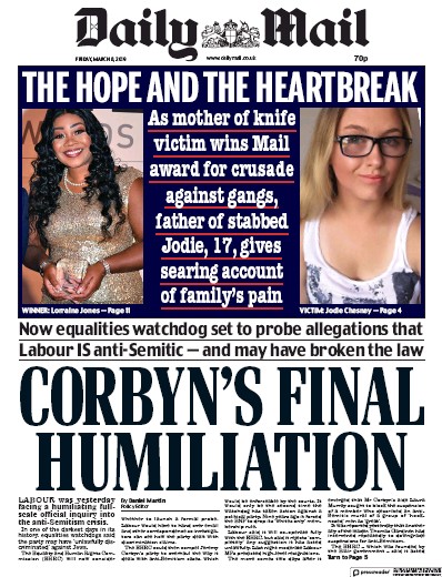 Daily Mail Newspaper Front Page (UK) for 9 March 2019