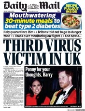 Daily Mail (UK) Newspaper Front Page for 9 March 2020