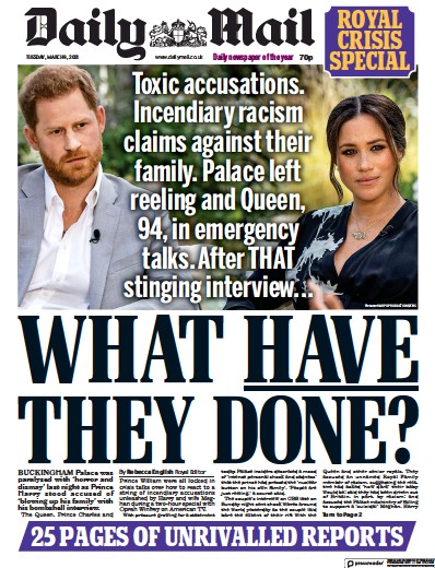 Daily Mail Newspaper Front Page (UK) for 9 March 2021